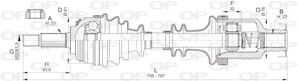 OPEN PARTS Piedziņas vārpsta DRS6382.00